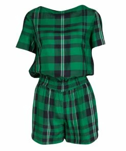 Top 10 😍 Stella McCartney Green Aurore Gingham Checked Boat Neck Romper S For 👩 Women 🤩