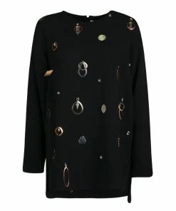 Discount 🔥 Stella McCartney Black Metal And Crystal Embellished Long Sleeve Viac Tunic L For 👩 Women ❤️