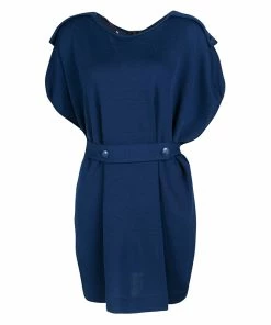Budget 🎁 Stella McCartney Blue Belted Oversized Wool Tunic S For 👩 Women 🎁
