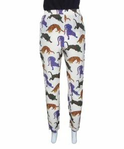 Flash Sale ❤️ Stella McCartney Cream Wild Cat Printed Silk Elasticized Waist Christine Pants S For 👩 Women 🌟 -Stella McCartney Shop luxury women stella mccartney used clothes p145097 003