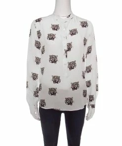 Best reviews of ✨ Stella McCartney Off White Tiger Face Print Silk Blouse S For 👩 Women 👏