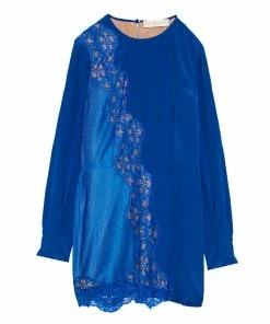 Cheapest 🥰 Stella McCartney Blue Floral Lace Insert Mesh Paneled Silk 👗 Dress S For 👩 Women 💯