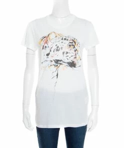 Best Sale 😉 Stella McCartney White Leopard Head Printed Cotton T-Shirt M For 👩 Women 🤩