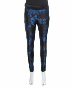 Discount 😍 Stella McCartney Blue Floral Jacquard Patterned Stretch Tapered Trousers S For 👩 Women 😀