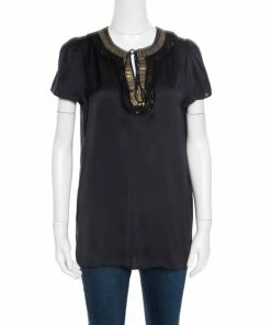 Budget 💯 Stella McCartney Black Silk Satin Sequin Embellished Neck Tie Detail Top M For 👩 Women 🔥