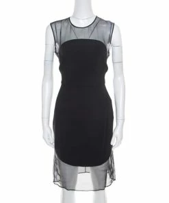 Top 10 🛒 Stella McCartney Black Sheer Silk Paneled Sleeveless Sheath 👗 Dress M For 👩 Women 🧨