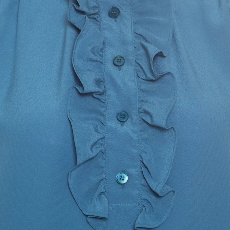 New 👏 Stella McCartney Blue Silk Ruffle Trim Long Sleeve Meredith Blouse M For 👩 Women 👍 6 New 👏 Stella McCartney Blue Silk Ruffle Trim Long Sleeve Meredith Blouse M For 👩 Women 👍 - Image 4