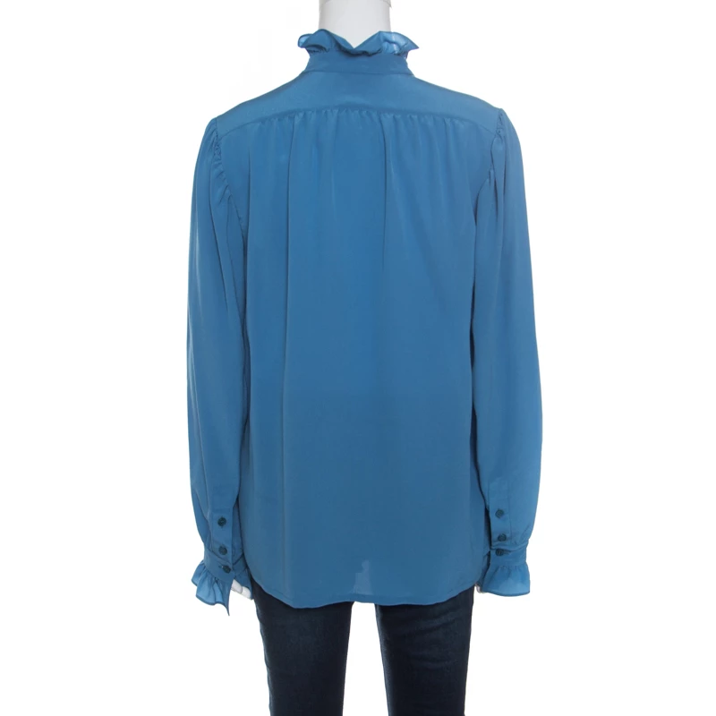 New 👏 Stella McCartney Blue Silk Ruffle Trim Long Sleeve Meredith Blouse M For 👩 Women 👍 5 New 👏 Stella McCartney Blue Silk Ruffle Trim Long Sleeve Meredith Blouse M For 👩 Women 👍 - Image 3