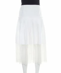 New 🛒 Stella McCartney White Cotton Pleated Mesh Hem Detail Midi 👗 Skirt M For 👩 Women 🤩 -Stella McCartney Shop luxury women stella mccartney used clothes p171515 002