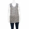 Promo 🌟 Stella McCartney Grey Silk Cotton Sequin Embellished Tank Top S For 👩 Women ✨