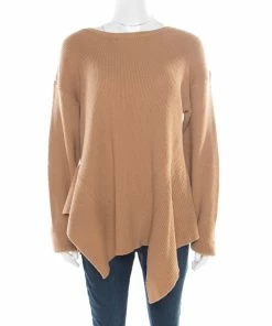 Best Sale 🤩 Stella McCartney Toffee Brown Ribbed Knit Wool Handkerchief Hem Sweater M For 👩 Women 🥰