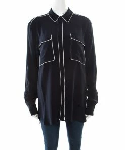 Brand new ✔️ Stella McCartney Navy Blue Silk Crepe De Chine Eagle Embroidered Detail 👚 Shirt M For 👩 Women 🎁