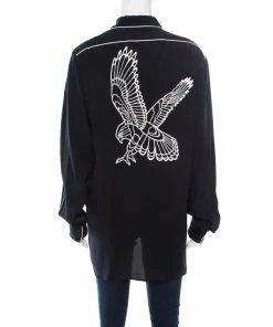 Brand new ✔️ Stella McCartney Navy Blue Silk Crepe De Chine Eagle Embroidered Detail 👚 Shirt M For 👩 Women 🎁 -Stella McCartney Shop luxury women stella mccartney used clothes p177730 006