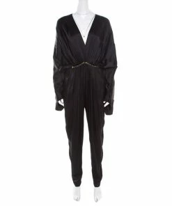 Best Pirce ✨ Stella McCartney Black Satin Embellished Morgane Aio Jumpsuit XS For 👩 Women ❤️
