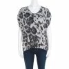 Promo 😀 Stella McCartney Grey Peony Animal Print Silk Pleated Sleeve Boxy Blouse M For 👩 Women 🥰