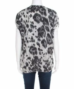 Promo 😀 Stella McCartney Grey Peony Animal Print Silk Pleated Sleeve Boxy Blouse M For 👩 Women 🥰 -Stella McCartney Shop luxury women stella mccartney used clothes p182087 006