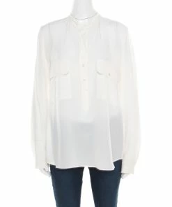 Brand new ⌛ Stella McCartney Cream Silk Crepe Estelle Long Sleeve Blouse M For 👩 Women 🛒