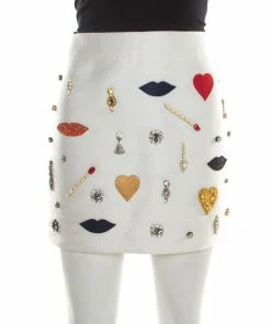 Discount 👍 Stella McCartney White Embellished Applique Detail Rex Mini 👗 Skirt M For 👩 Women ❤️