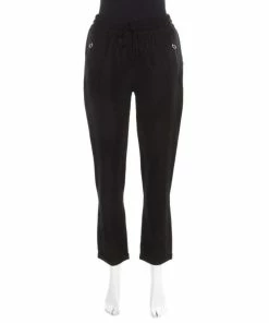 Best deal 😀 Stella McCartney Black Python Scale Patterned Jacquard Drawstring Detail Pants S For 👩 Women ⭐