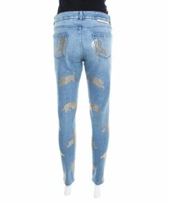 Budget 🔔 Stella McCartney Indigo Wild Cat Foil Printed Denim Skinny Ankle 👖 Jeans M For 👩 Women 👏 -Stella McCartney Shop luxury women stella mccartney used clothes p196973 003