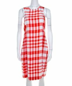 Wholesale 🤩 Stella McCartney Chilli Red Checked Sleeveless Benedicte Shift 👗 Dress S For 👩 Women 🥰