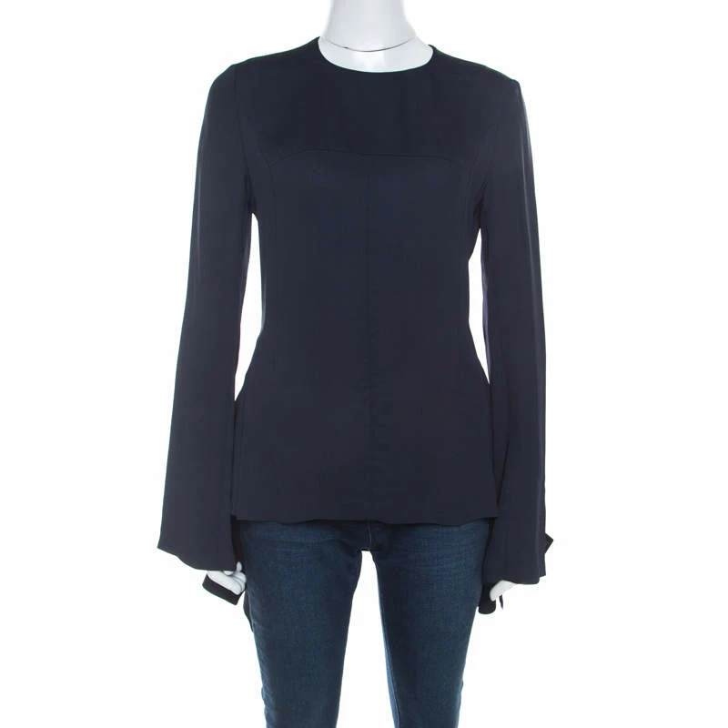 Cheap 🔔 Stella McCartney Navy Blue Crepe Peplum Detail Leonore Top S For 👩 Women 🔔 3 Cheap 🔔 Stella McCartney Navy Blue Crepe Peplum Detail Leonore Top S For 👩 Women 🔔