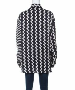 Best deal 👏 Stella McCartney Black & White Chevron & Stripes Printed Silk Moire 👚 Shirt M For 👩 Women ⭐ -Stella McCartney Shop luxury women stella mccartney used clothes p221614 005