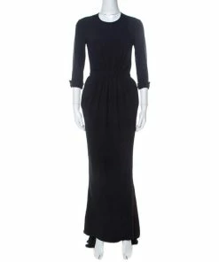 Best deal 🥰 Stella McCartney Navy Blue Stretch Cady Gathered Waist Maxi 👗 Dress S For 👩 Women 😀