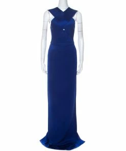 Flash Sale 🎉 Stella McCartney Blue Stretch Cross Over Bodice Bodycon Maxi 👗 Dress M For 👩 Women 🛒