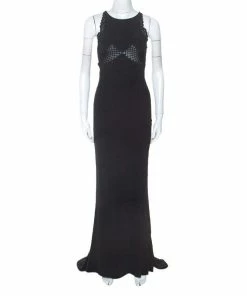 Hot Sale 👍 Stella McCartney Black Crepe Lace Insert Sleeveless Maxi 👗 Dress XS For 👩 Women 🛒