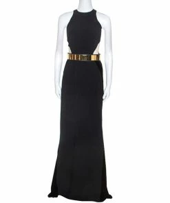 Cheap 👍 Stella McCartney Black Velvet Belted Saskia Stretch-Cady Gown M For 👩 Women ✔️