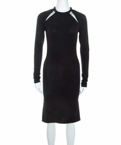 Cheapest 🔔 Stella McCartney Black Jersey Mesh Insert Embellished Collar 👗 Dress S For 👩 Women 🛒