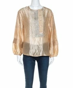 Cheap โญ Stella McCartney Beige Silk Sequin Detail Balloon Sleeve Blouse S For ๐ฉ Women ๐ฅฐ