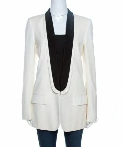 Best Pirce 😀 Stella McCartney Ivory Wool Contrast Lapel Detail Tuxedo Jacket M For 👩 Women 🌟