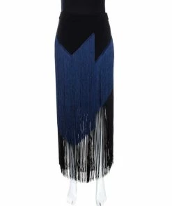 New 🥰 Stella McCartney Bicolor Crepe Asymmetrical Fringed Veronica 👗 Skirt S For 👩 Women 🎉