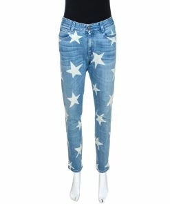 Discount 🔥 Stella McCartney Indigo Star Print Faded Denim Boyfriend 👖 Jeans M For 👩 Women ✨