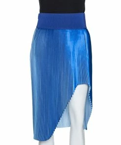 Wholesale 👍 Stella McCartney Blue Plisse Satin Manny Asymmetrical 👗 Skirt S For 👩 Women 🎁