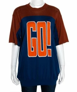 Best Sale ✔️ Stella McCartney Orange & Blue Intarsia Knit 'Go' Sweater 👗 Dress S For 👩 Women ✔️