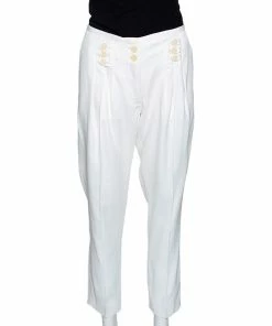 Top 10 🧨 Stella McCartney Cream 🧥 Coated Silk Button Detail Tapered Trousers S For 👩 Women 🥰