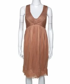 Best Sale ❤️ Stella McCartney Copper Silk Tulle Gathered Halter Neck 👗 Dress S For 👩 Women 🌟