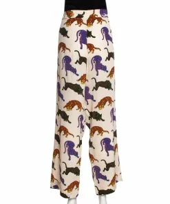 Buy ✔️ Stella McCartney Cream Wild Cat Printed Silk Elasticized Waist Christine Pants M For 👩 Women 🛒 -Stella McCartney Shop luxury women stella mccartney used clothes p287026 001