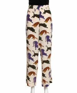 Buy ✔️ Stella McCartney Cream Wild Cat Printed Silk Elasticized Waist Christine Pants M For 👩 Women 🛒