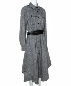 Hot Sale ⌛ Stella McCartney Monochrome Wool Belted 👚 Shirt 👗 Dress M For 👩 Women 🛒 -Stella McCartney Shop luxury women stella mccartney used clothes p290635 002