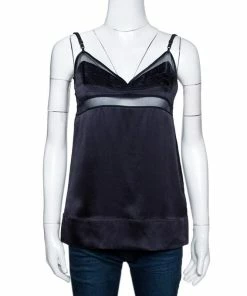 Best Sale 🔔 Stella McCartney Black Silk Satin Lace Trim Camisole Top S For 👩 Women ✔️