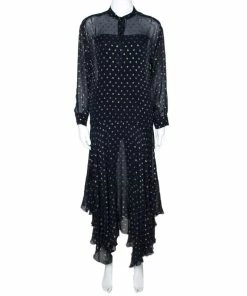 Best reviews of โ๏ธ Stella McCartney Navy Blue Lurex Patterned Chiffon Sheer ๐ Dress M For ๐ฉ Women โ๏ธ