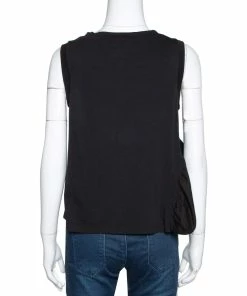 New ⌛ Stella McCartney Black Cotton Ruffled Asymmetrical Top S For 👩 Women 🛒 -Stella McCartney Shop luxury women stella mccartney used clothes p309722 007 scaled