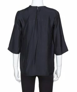 Best Sale 😍 Stella McCartney Black Sateen Gathered Neck Faye Top XS For 👩 Women 🤩 -Stella McCartney Shop luxury women stella mccartney used clothes p320774 007