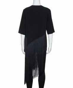 Outlet 😀 Stella McCartney Black Stretch Crepe Edith Fringed Top S For 👩 Women 😉 -Stella McCartney Shop luxury women stella mccartney used clothes p322680 001