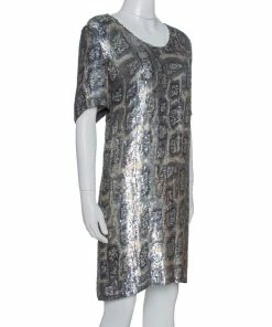 Coupon 🤩 Stella McCartney Metallic Sequin Embellished Short Sleeve Shift 👗 Dress M For 👩 Women 👍 -Stella McCartney Shop luxury women stella mccartney used clothes p330120 003