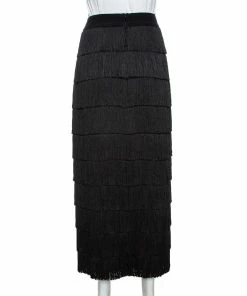 Deals 🤩 Stella McCartney Black Silk Annika Tiered Fringed 👗 Skirt M For 👩 Women 🤩 -Stella McCartney Shop luxury women stella mccartney used clothes p333807 002